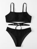 Women's Swimsuit with Trendy Crop Top and High-Waisted Bottoms