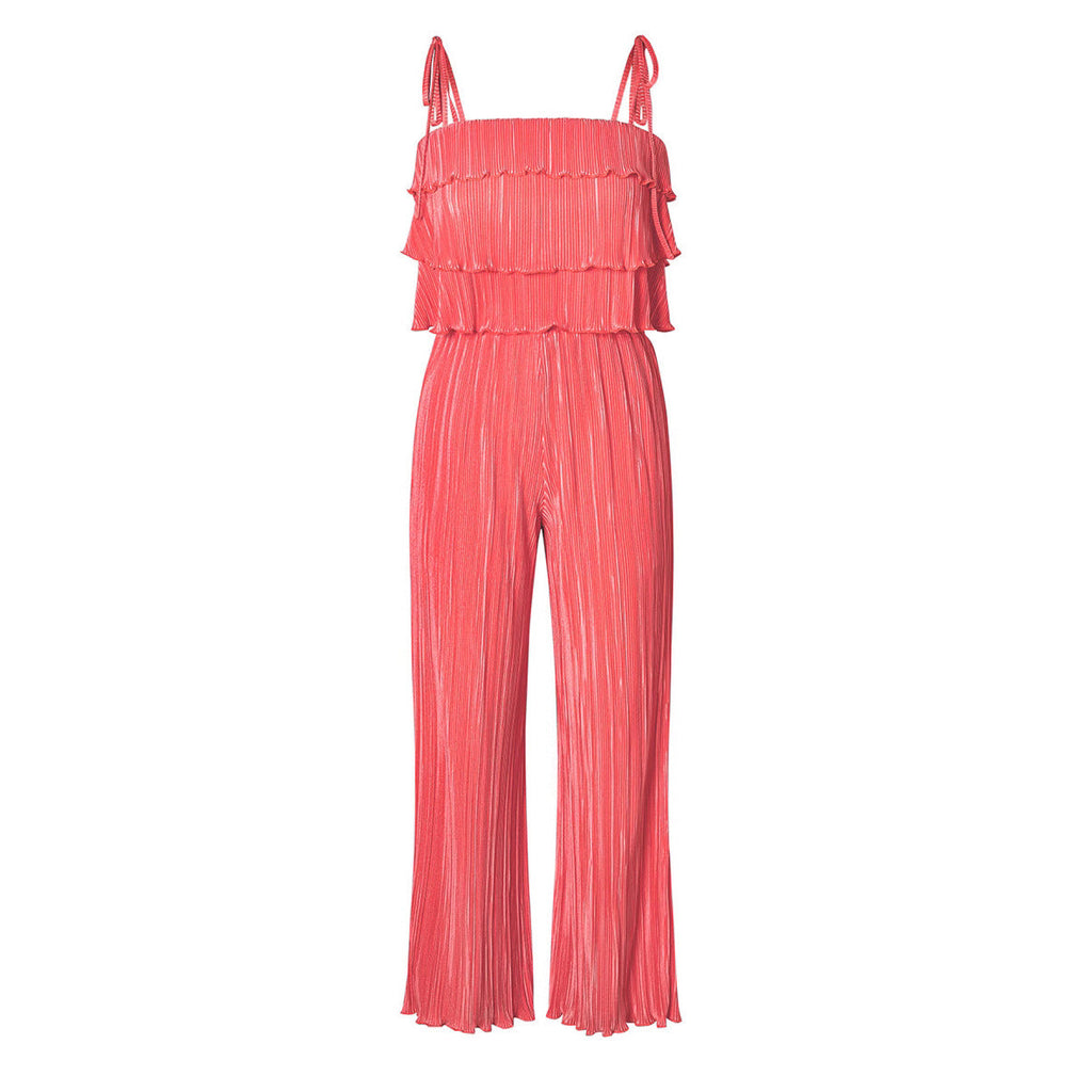 Flowing Jumpsuit with Ruffle Details and Spaghetti Straps