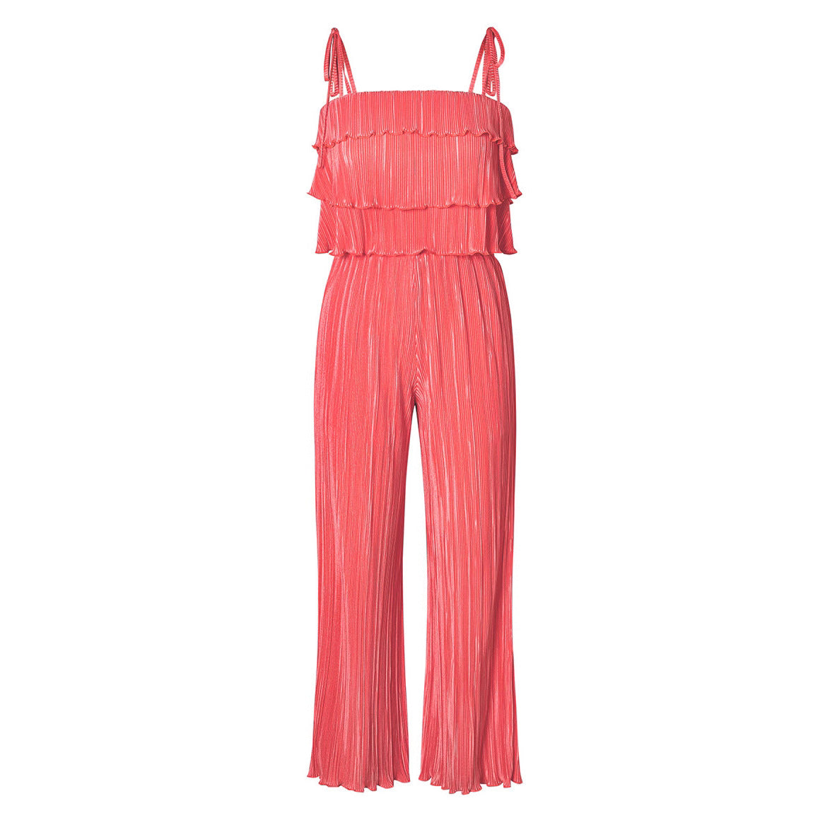 Flowing Jumpsuit with Ruffle Details and Spaghetti Straps