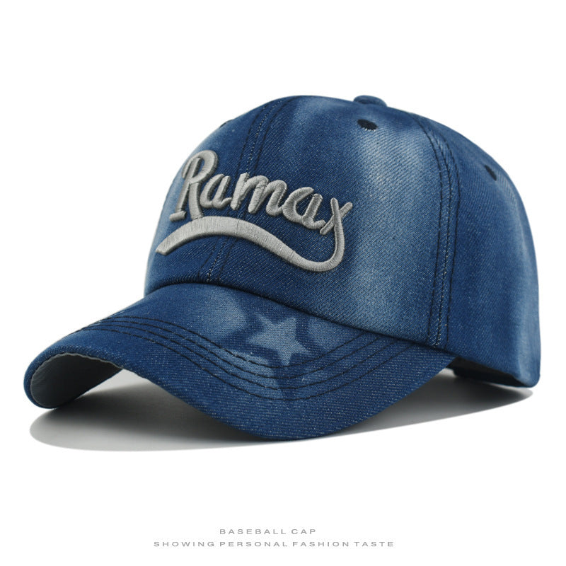 Men's Distressed Denim Embroidered Baseball Cap