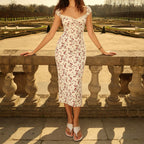 Women's Floral Dress with Playful Cut and Fine Lace Accents