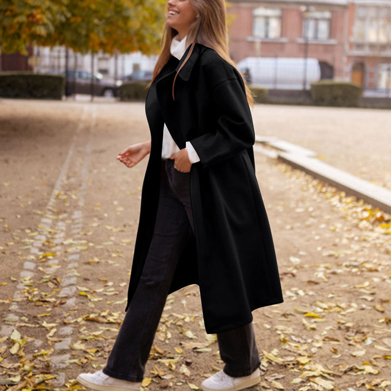 Women's Elegant Minimalist Oversized Coat with Structured Details