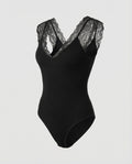 Women's Bodysuit with Romantic Lace Sleeves and Deep V-Neck