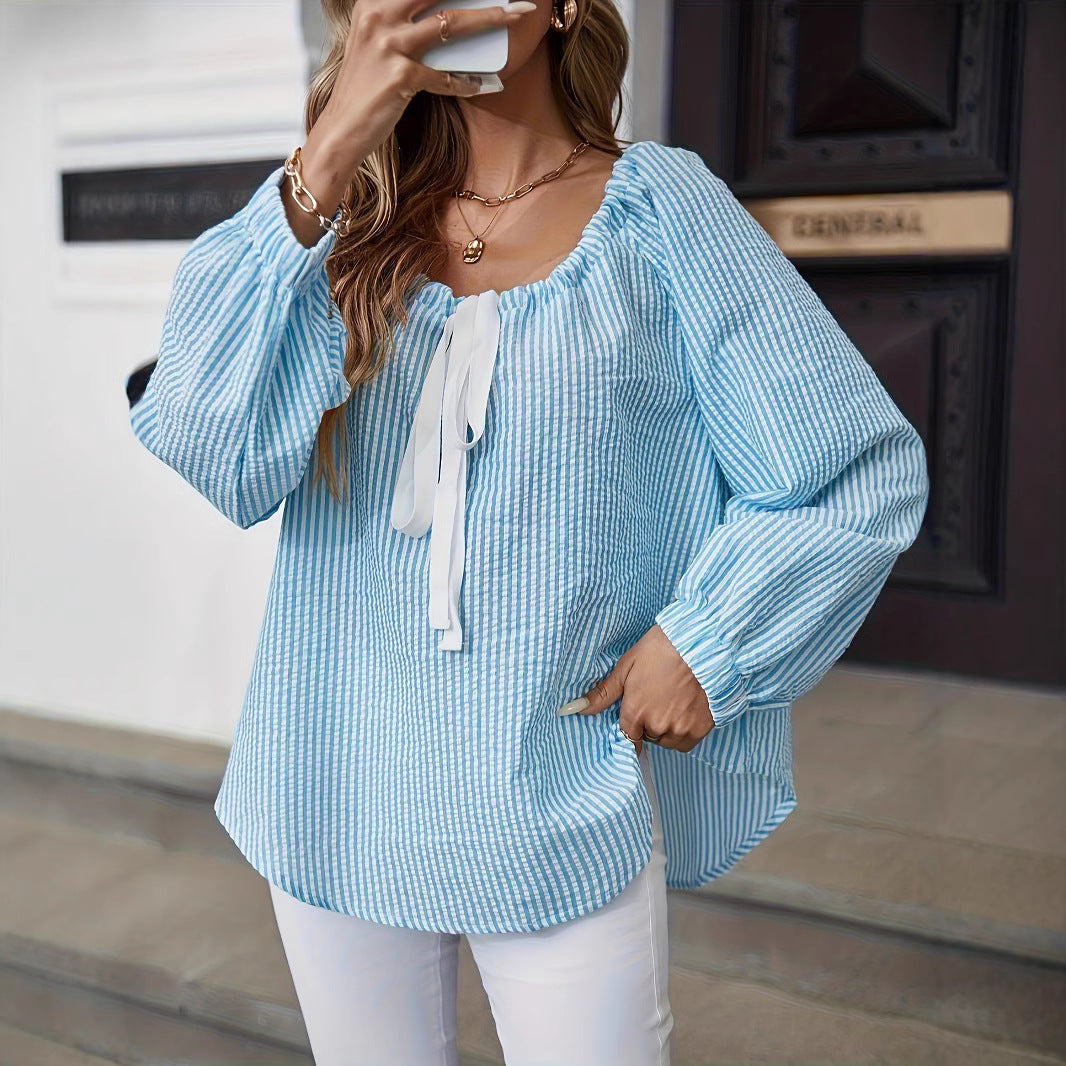 Women's Blouse with Flattering Round Neckline and Elegant Ruffle Details