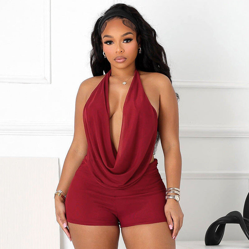 Women's Elegant Jumpsuit with Deep V-Neck and Soft Fabric