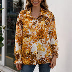 Women's Elegant Floral Print Blouse with Wide Sleeves
