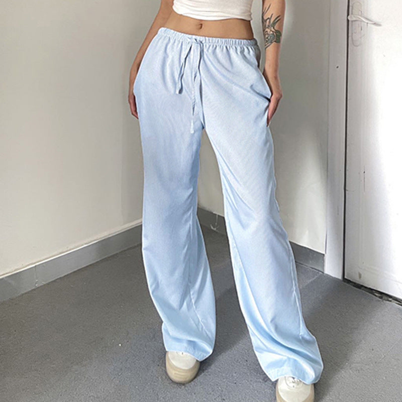 Women's Relaxed Cotton Pants with Light Stripe Pattern