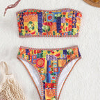 Women's Bandeau Bikini with Colorful Fruit Pattern