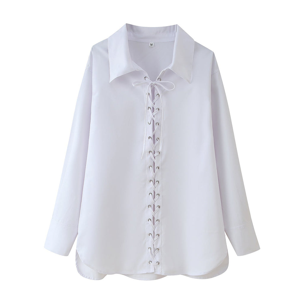 Blouse with Ruffle Design and Elegant Lacing