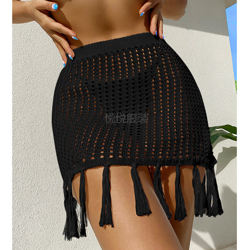 Women's Crochet Beach Skirt with Fringe Accents