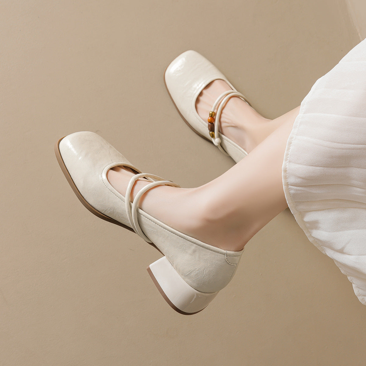 Women's Ballet Flats with Decorative Strap and Comfortable Block Heel