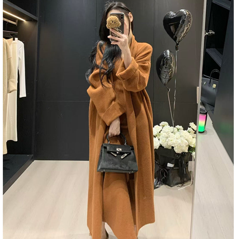 Women's Elegant Knit Coat with Wide Cut and Practical Pockets