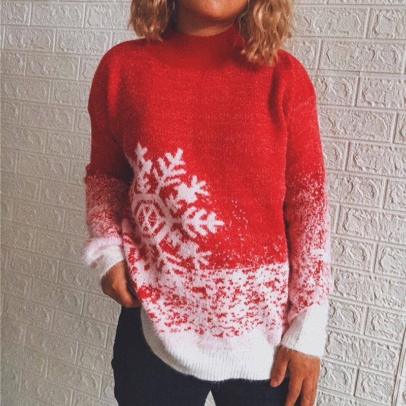 Women's Festive Knit Sweater with Winter Snowflake Motif