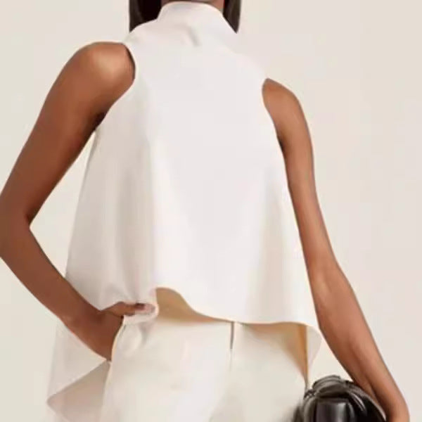 Women's Sleeveless Tunic with Asymmetrical Cut and Elegant Collar