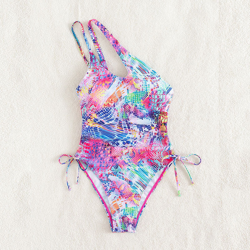 Women's Asymmetrical Cut-Out Swimsuit with Side Knots