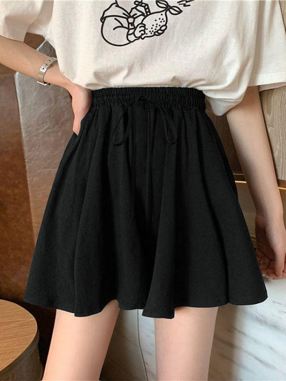 Women's Casual Skirt with Elastic Waistband and Drawstring