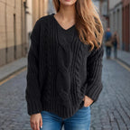 Women's Chunky Knit Sweater with Creative Cable Design and Casual Fit