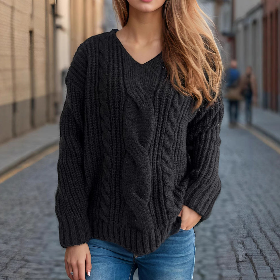 Women's Chunky Knit Sweater with Creative Cable Design and Casual Fit