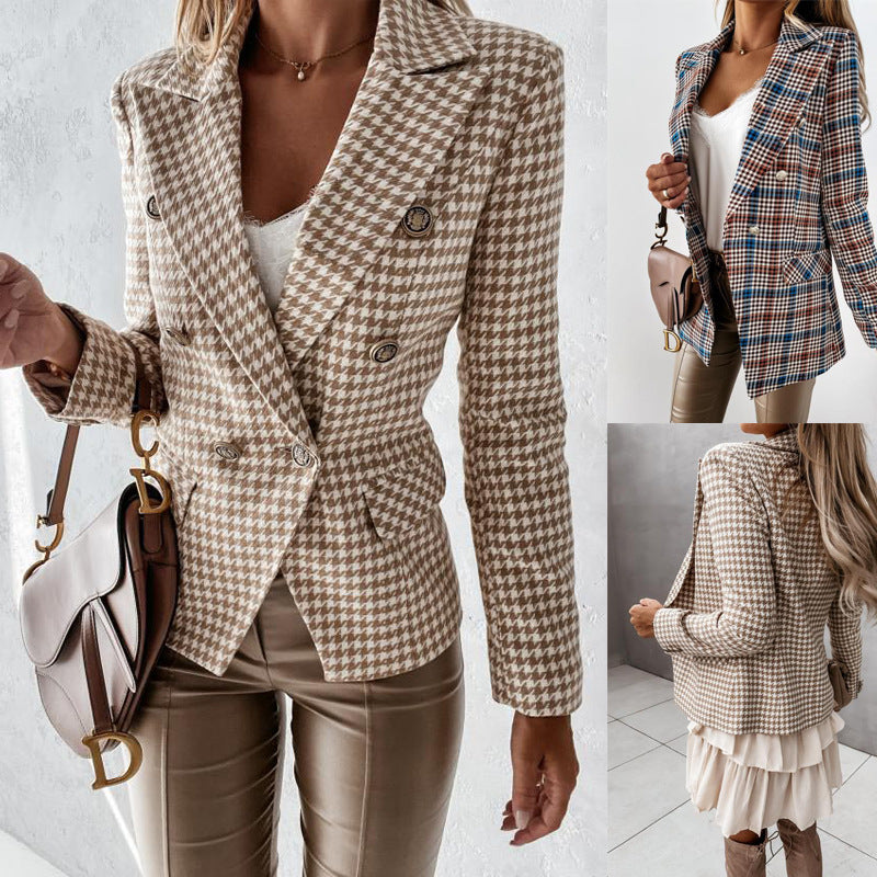 Women's Elegant Blazer with Double-Button Placket and Fine Details