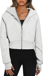 Women's Cropped Hooded Jacket with Zipper