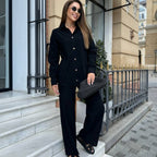 Women's Elegant Two-Piece Shirt and Wide-Leg Pants Set