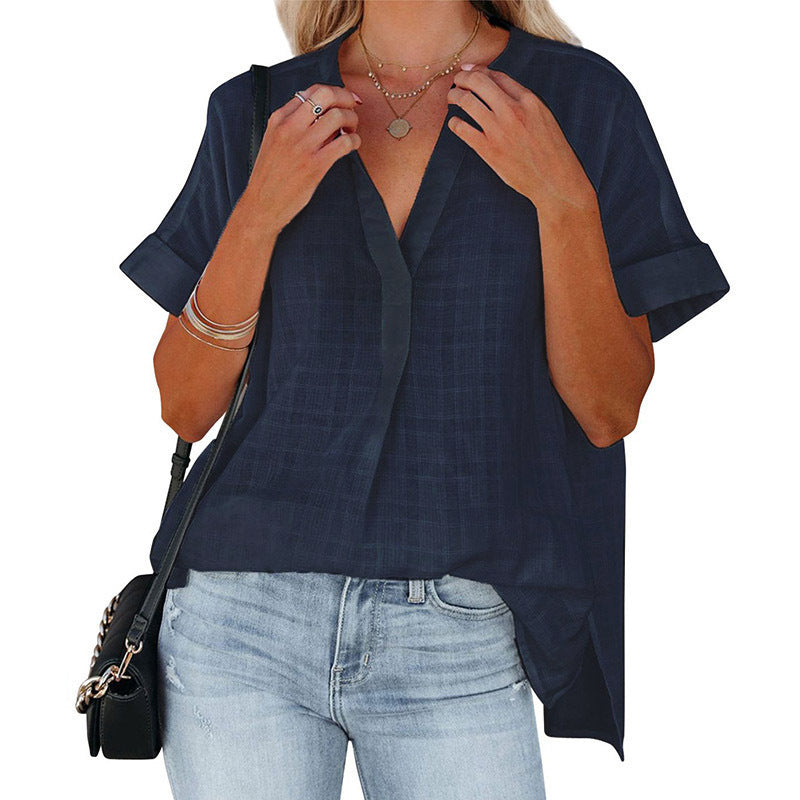 Women's Casual Blouse with Rolled Sleeves