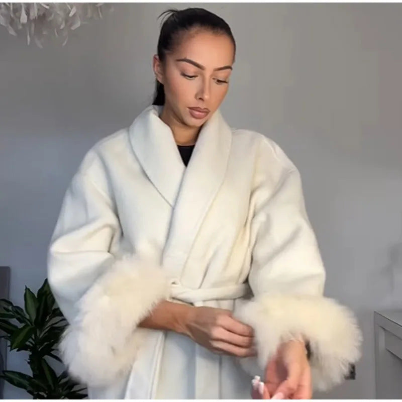 Elegant Wrap Jacket with Faux Fur Sleeves