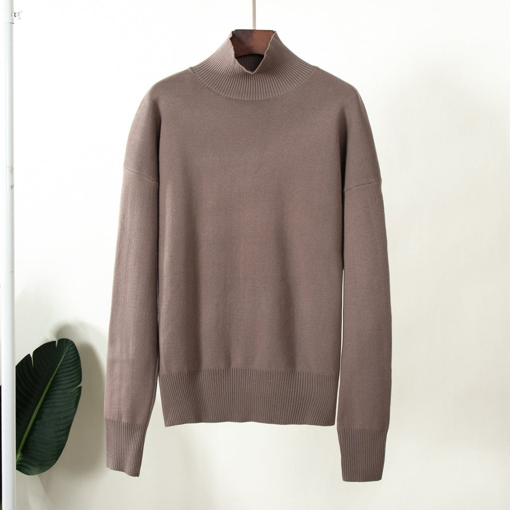 Elegant Knit Sweater with High Collar