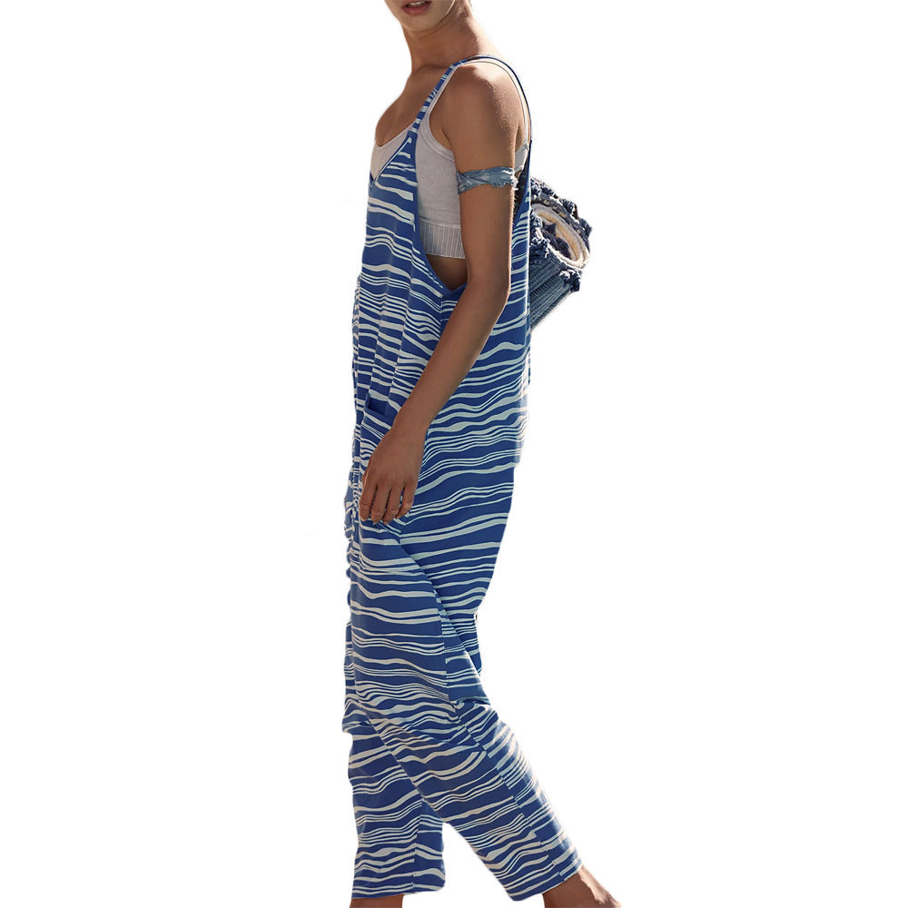 Women's Casual Wide-Cut Overall with Playful Wave Pattern