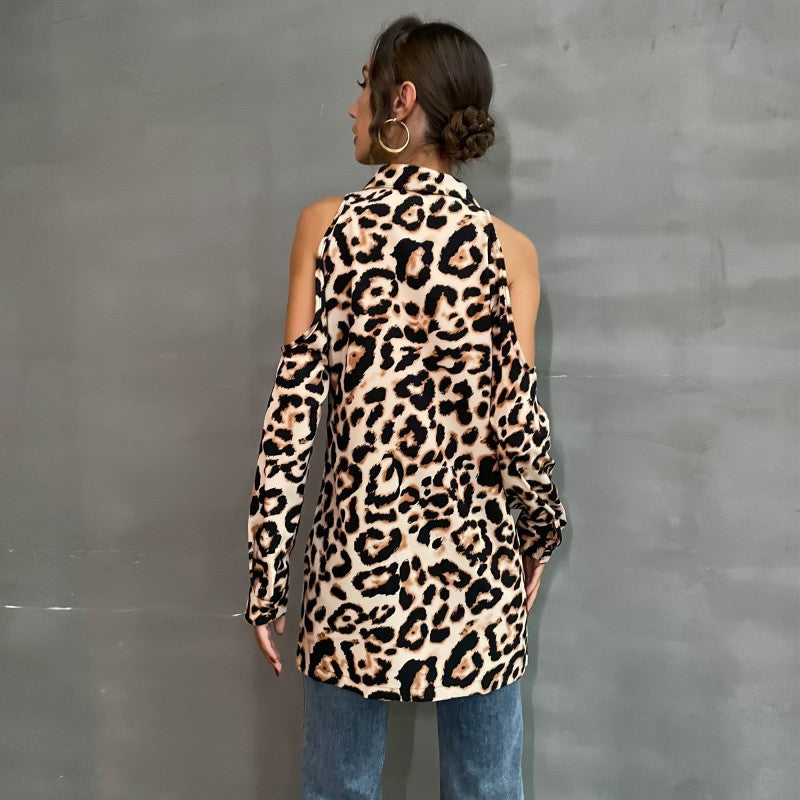 Women's Off-the-Shoulder Leopard Print Blouse