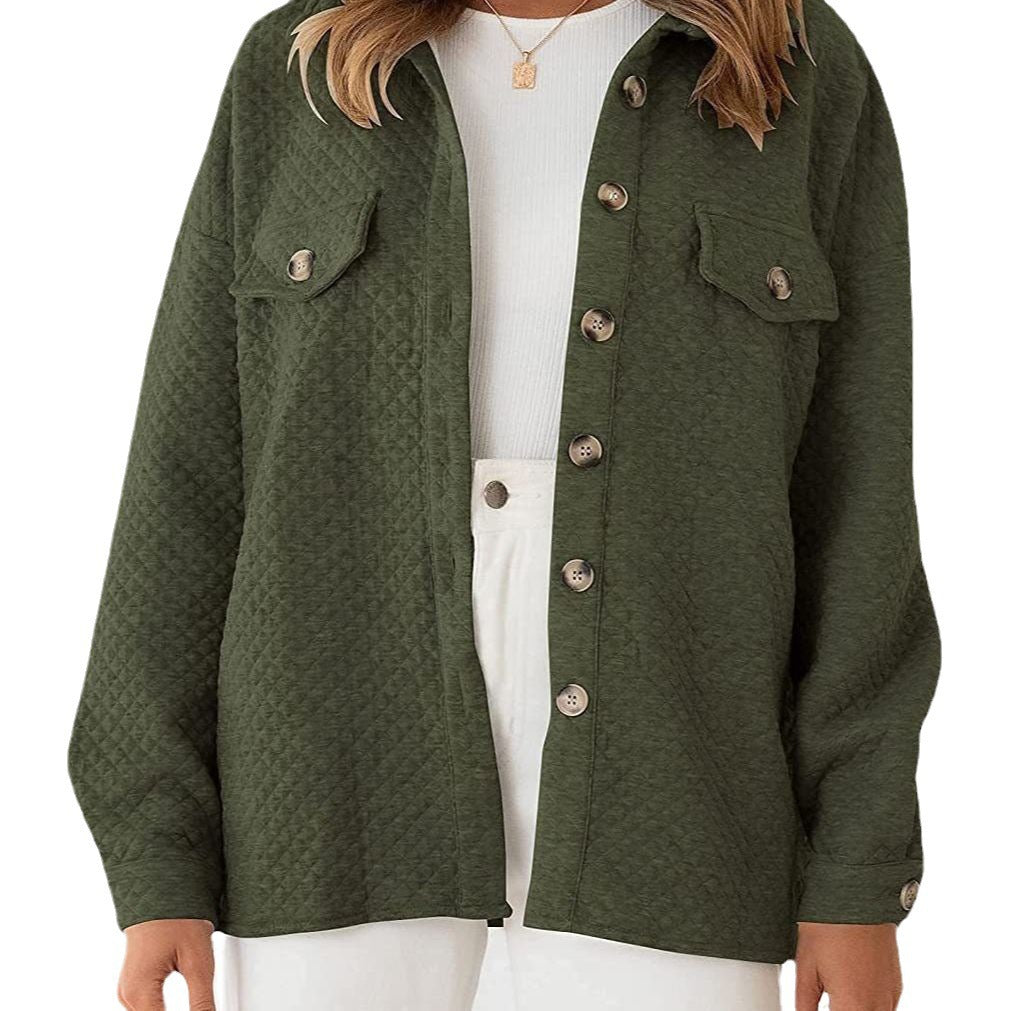 Women's Quilted Overshirt with Pockets and Button Details
