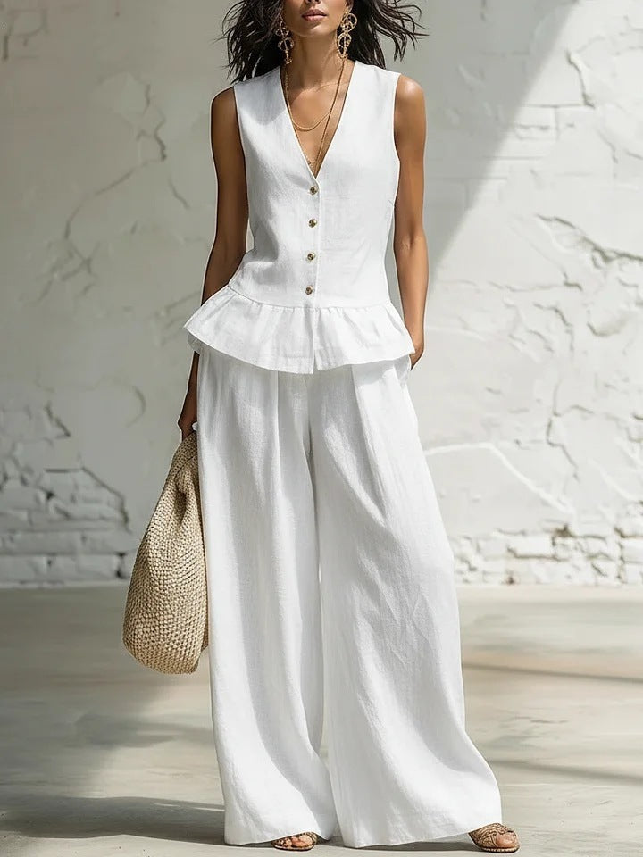 Women's Casual Peplum Jumpsuit with Button Details