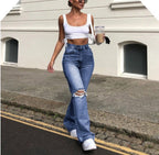 Women's High-Waisted Ripped Flared Jeans