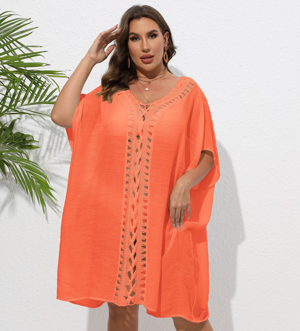 Women's Airy Beach Kimono with Decorative Crochet Lace