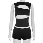 Women's Fashionable Top with Cut-Out Details and Matching Shorts