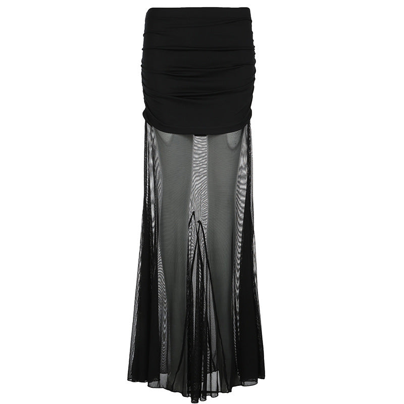 Women's Maxi Skirt with Sheer Chiffon and Gathered Waist