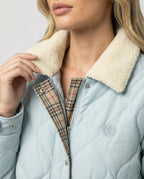 Women's Corduroy Patchwork Quilted Jacket Winter Coat with Lapel Collar