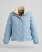 Women's Corduroy Patchwork Quilted Jacket Winter Coat with Lapel Collar