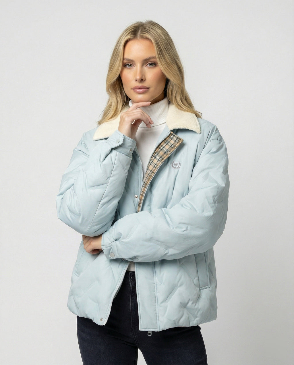 Women's Corduroy Patchwork Quilted Jacket Winter Coat with Lapel Collar