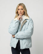 Women's Corduroy Patchwork Quilted Jacket Winter Coat with Lapel Collar