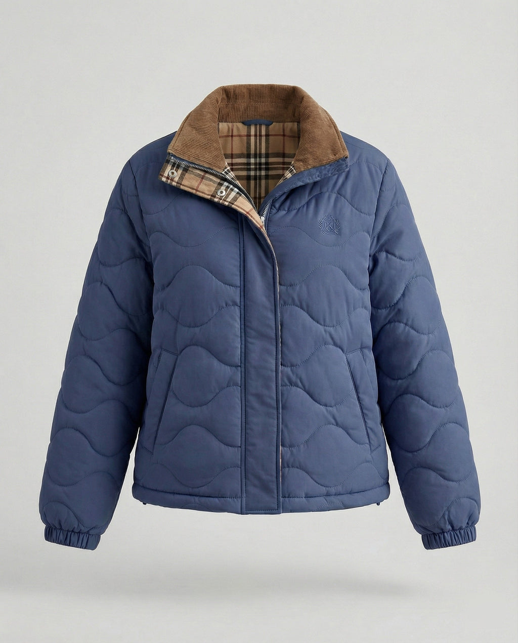 Women's Corduroy Patchwork Quilted Jacket Winter Coat with Lapel Collar