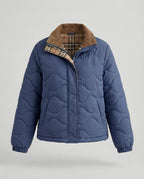 Women's Corduroy Patchwork Quilted Jacket Winter Coat with Lapel Collar