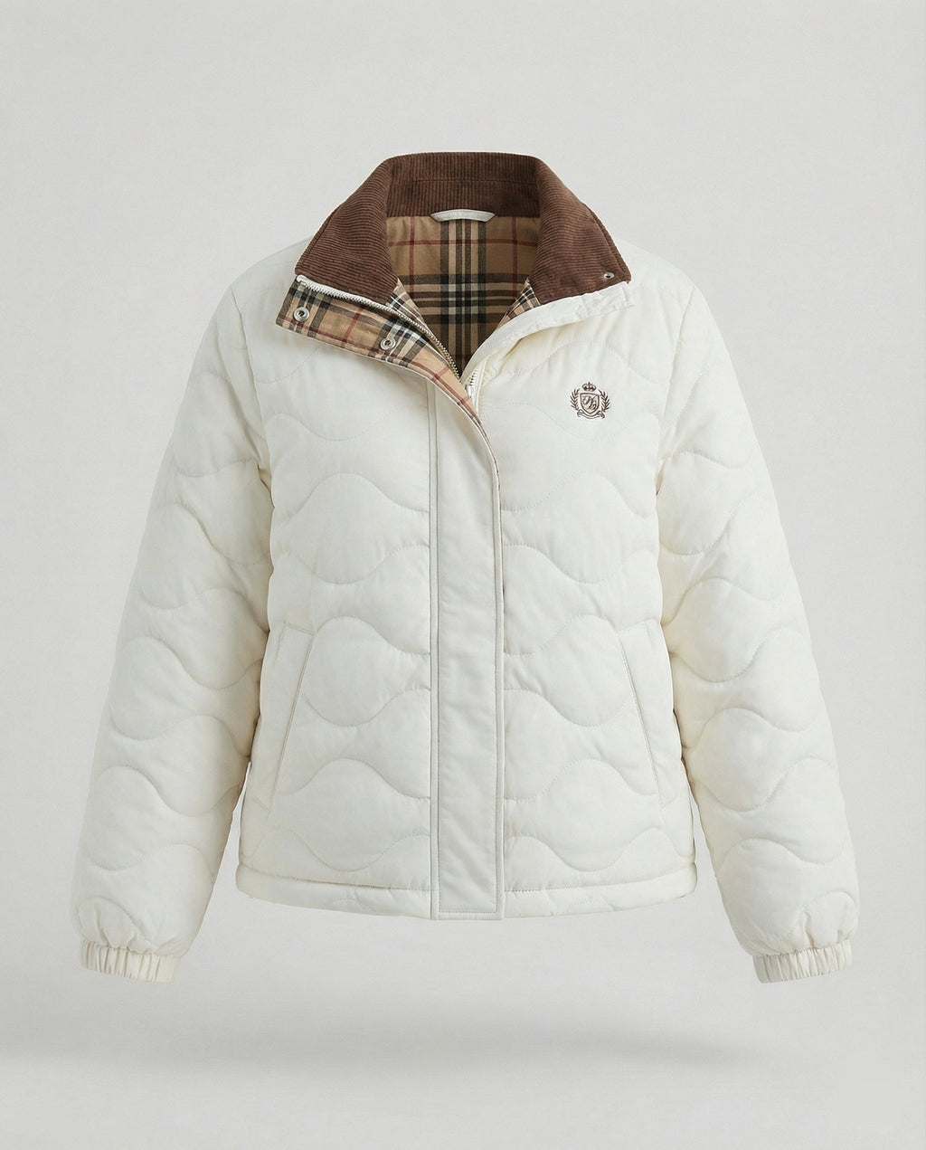 Women's Corduroy Patchwork Quilted Jacket Winter Coat with Lapel Collar
