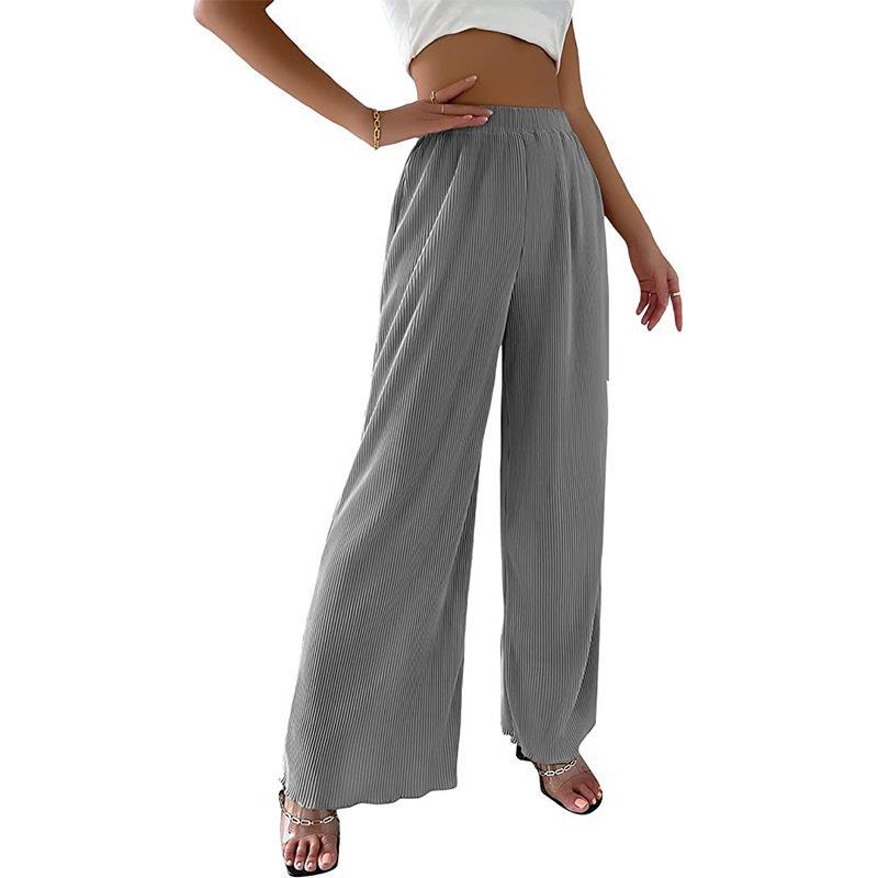 Women's Elegant Pleated Trousers with Wide Leg and Elastic Waistband