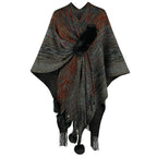 Fashionable Poncho with Luxurious Faux Fur Trim and Creative Fringe