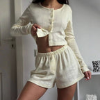 Elegant Women's Lounge Set in Fine Materials with Wide-Leg Trousers