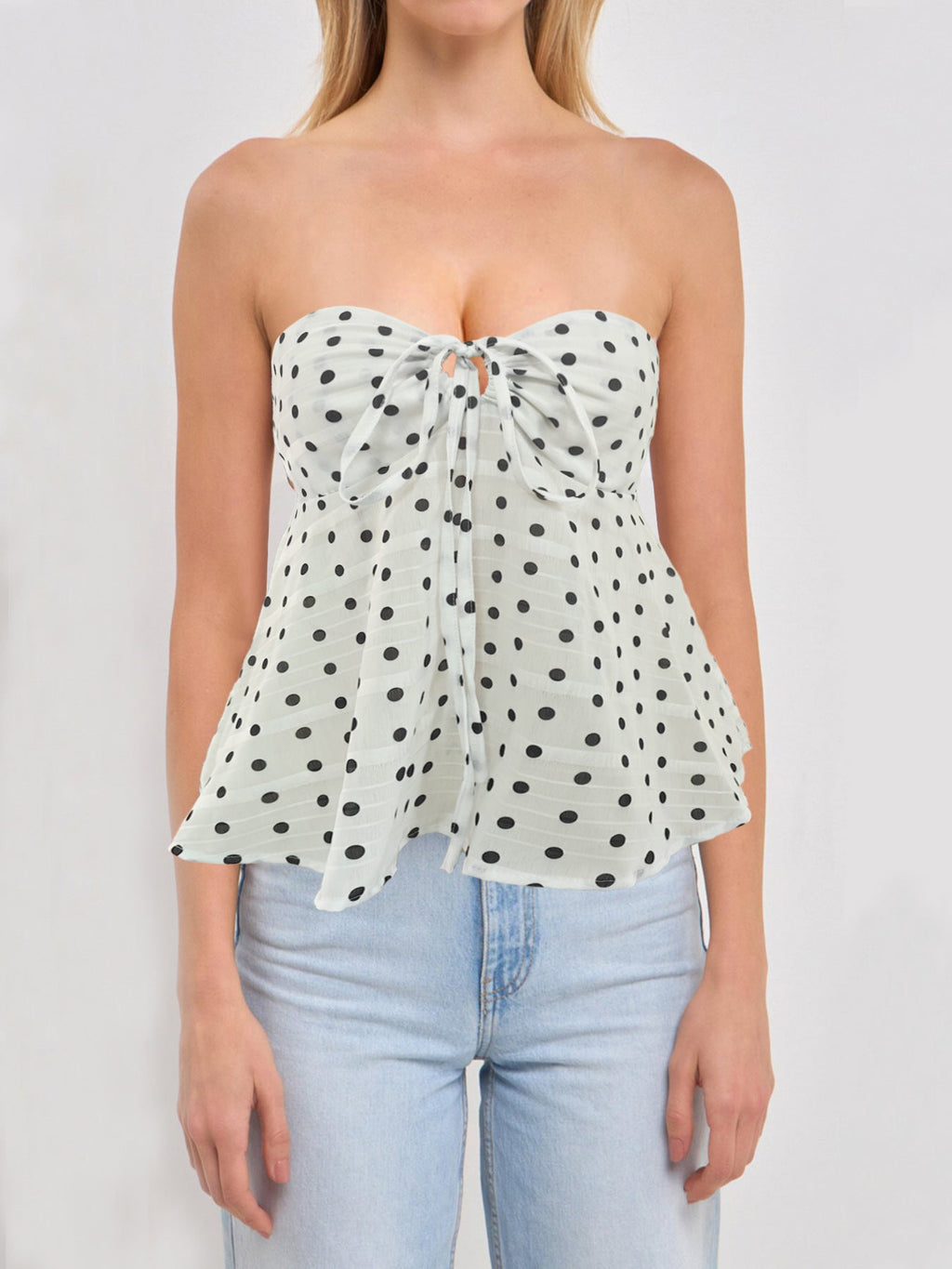Women's Bandeau Blouse with Floral Design and Ruching