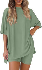 Women's Casual Lounge Set with Oversized Top and Shorts