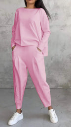 Women's Jogging Suit Lounge Set with Wide Sleeves and Pockets