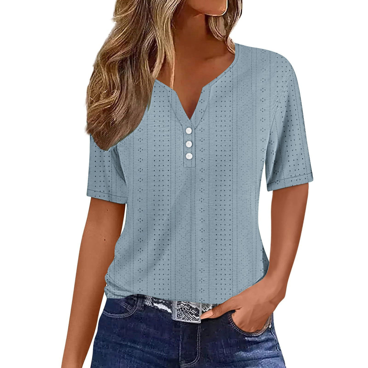 Women's Comfortable Short-Sleeve Shirt with Button Details